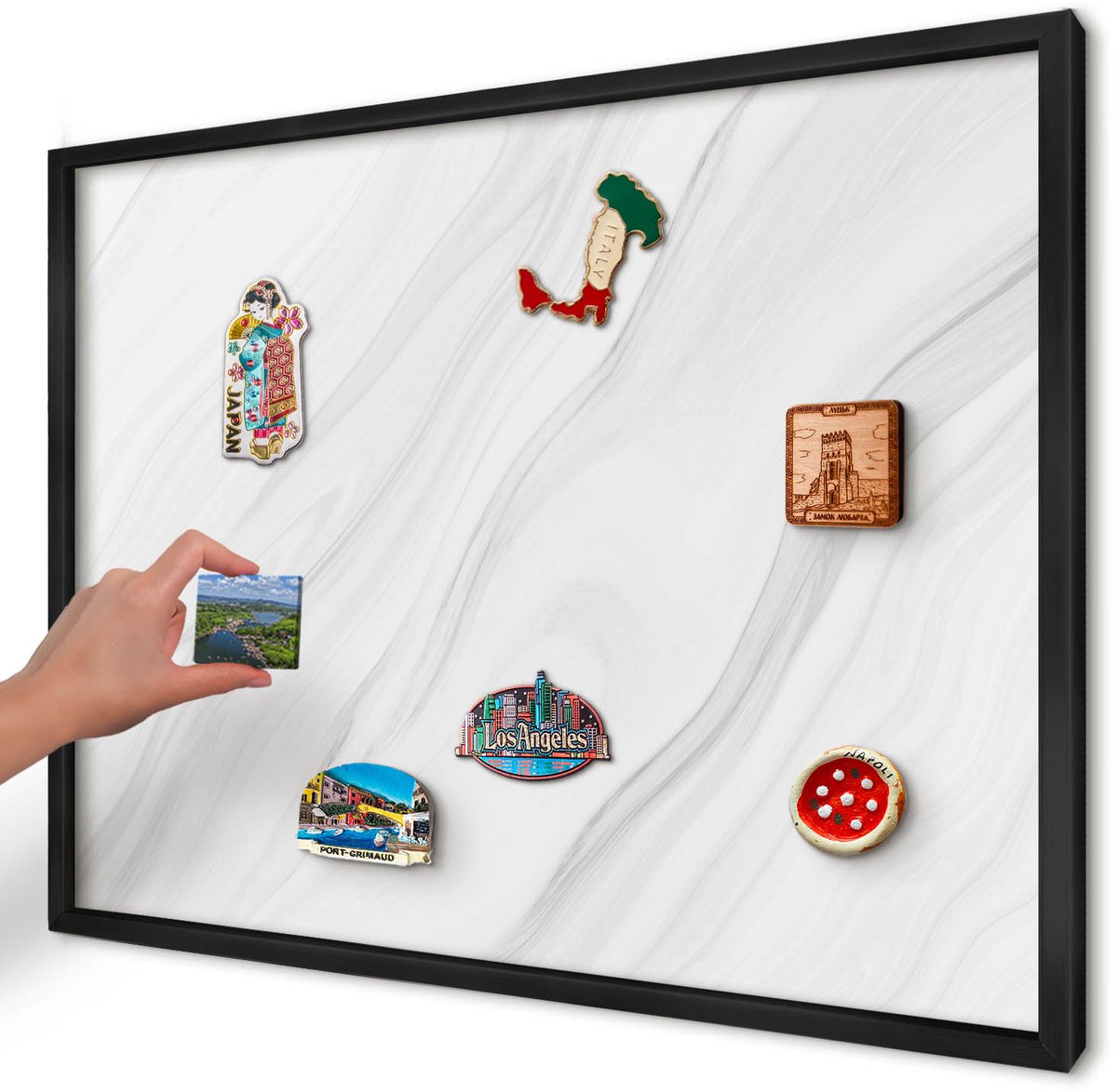Artprintcave Wit Magneetbord mit Zwart Frame - 70x50 cm - Subtiel Marmer Bord Voor Magneten - Minimalist Wandbord Magnetisch - Texturen