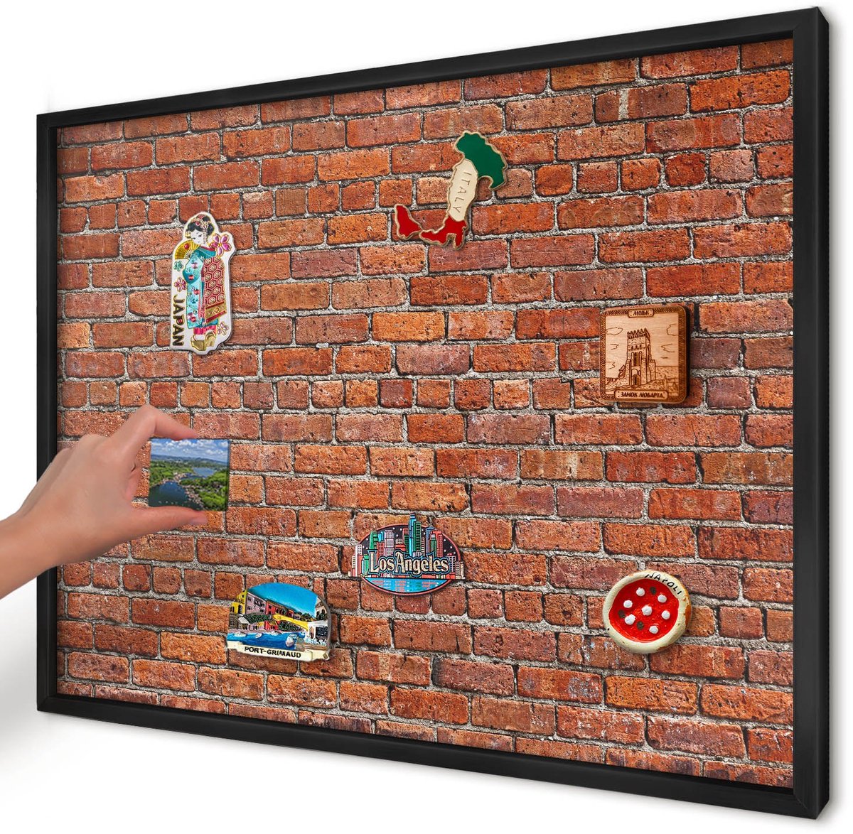 Artprintcave Bruin Magneetbord mit Zwart Frame - 70x50 cm - Baksteenmotief Magneetbord Voor Keuken - Industrieel/Loft Magnetisch Bord Voor Magneten - Texturen