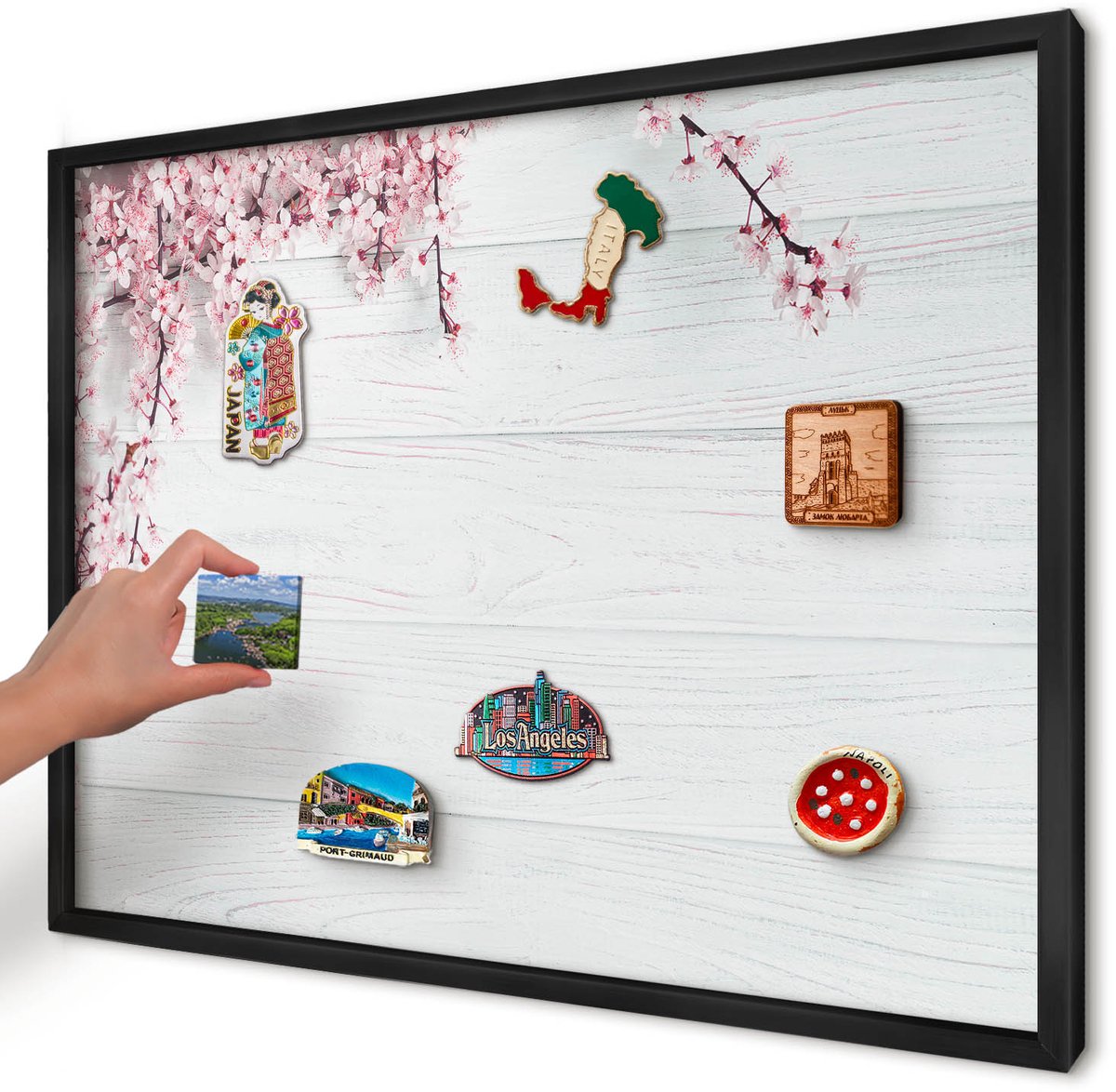 Artprintcave Wit Magneetbord mit Zwart Frame - 70x50 cm - Bloeiende Elegantie Magneet Bord mit Frame - Minimalist Magnetisch Bord - Bloemen En Planten