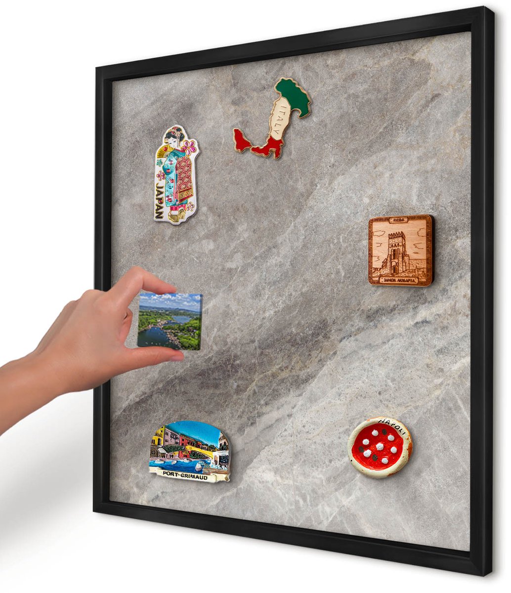 Artprintcave Grijs Magneetbord mit Zwart Frame - 50x50 cm - Steenstructuur Notitiebord - Minimalist Magnetisch Bord Voor Magneten - Texturen