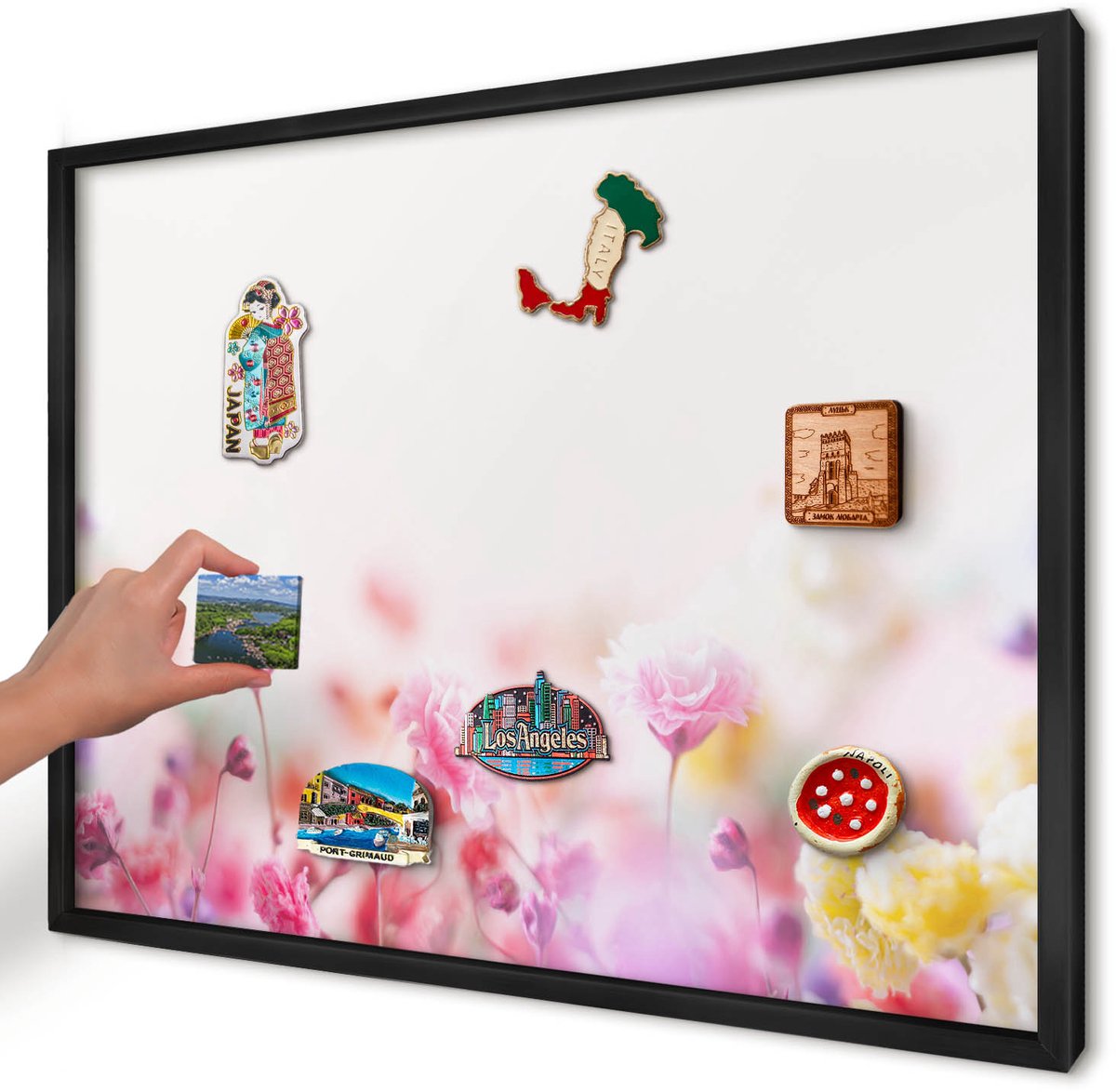Artprintcave Roze Magneetbord mit Zwart Frame - 70x50 cm - Pastelkleurige Bloemen Magnetisch Bord Voor Magneten - Abstract Magneetbord Voor Foto's - Bloemen En Planten