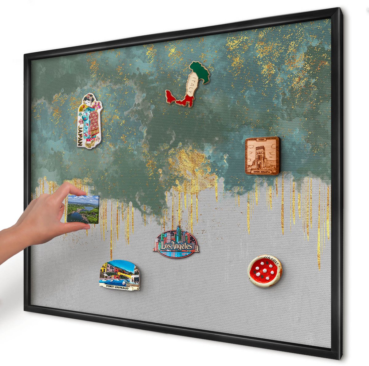 Artprintcave Turkoois Magneetbord mit Zwart Frame - 80x60 cm - Turquoise Abstractie Magnetisch Bord Voor Magneten - Abstract Magnetisch Bord - Abstractie