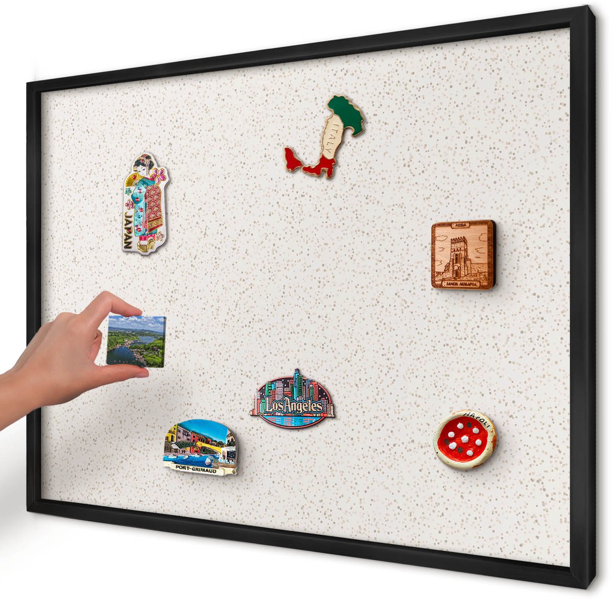 Artprintcave Beige Magneetbord mit Zwart Frame - 70x50 cm - Kleine Puntjes Magnetisch Bord - Minimalist Notitiebord - Achtergronden En Patronen
