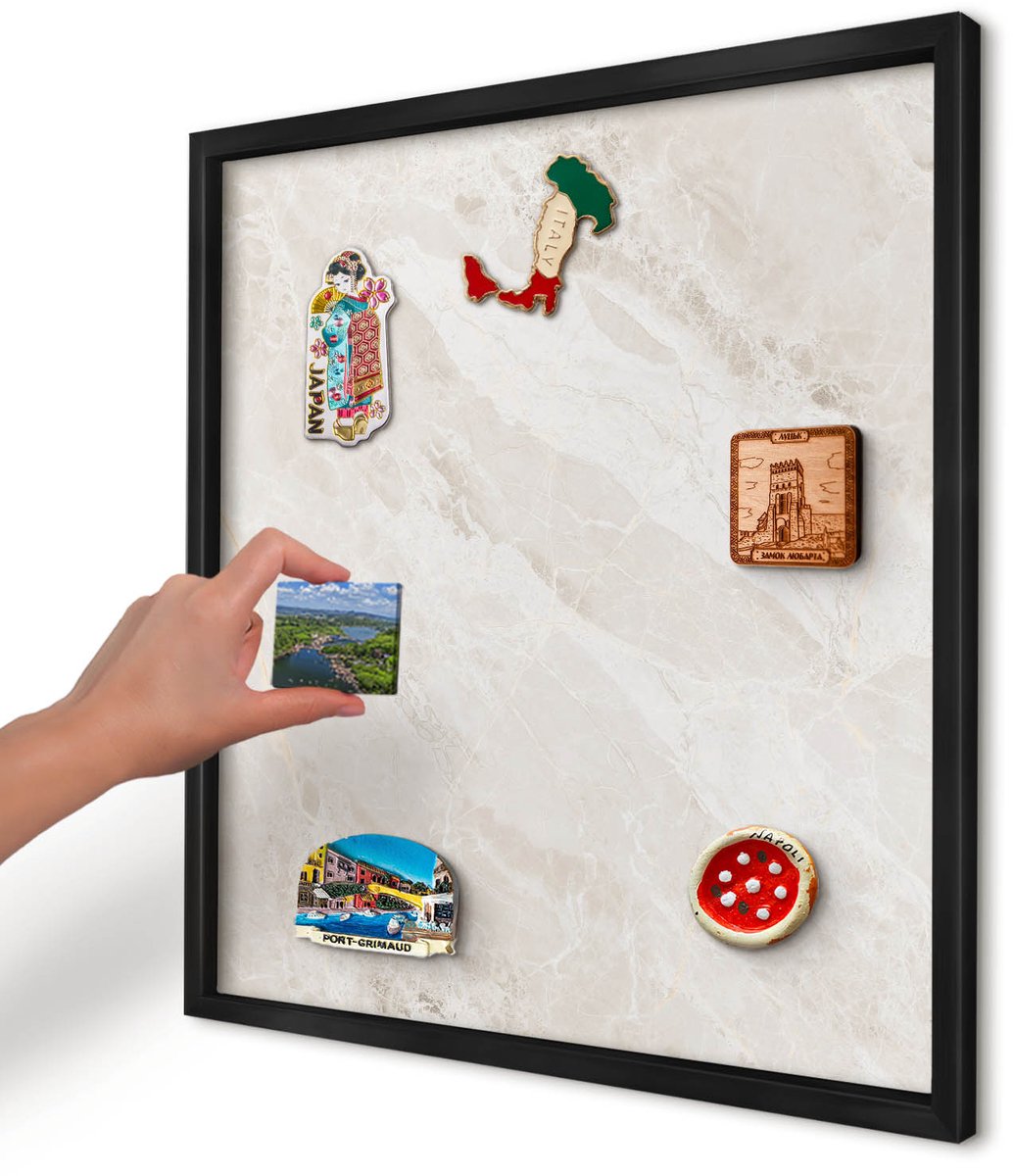 Artprintcave Beige Magneetbord mit Zwart Frame - 50x50 cm - Romige Elegantie Magneetbord Voor Keuken - Minimalist Magnetisch Bord - Texturen