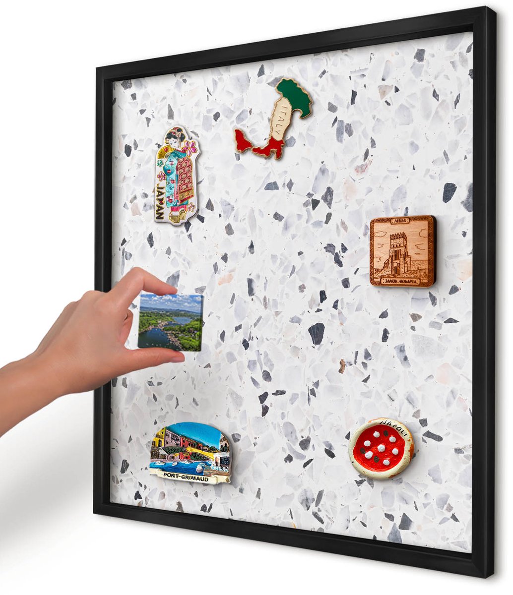 Artprintcave Wit Magneetbord mit Zwart Frame - 50x50 cm - Terrazzo-Stijl Magnetisch Bord Voor Magneten - Minimalist Notitiebord - Texturen