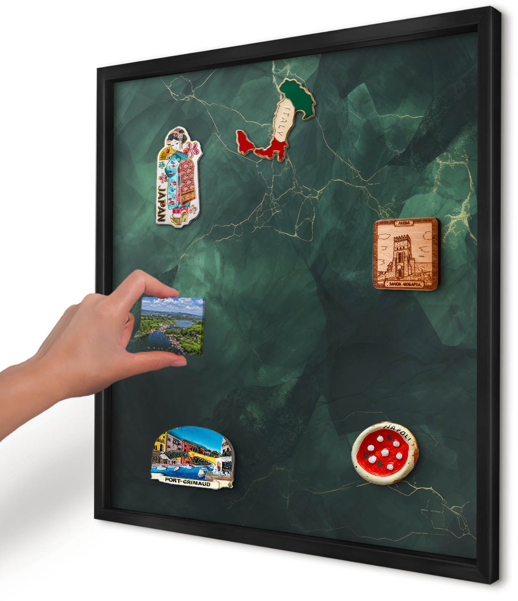 Artprintcave Donkergroen Magneetbord mit Zwart Frame - 50x50 cm - Groene Diepte Memobord Keuken - Abstract Magneet Bord mit Frame - Abstractie