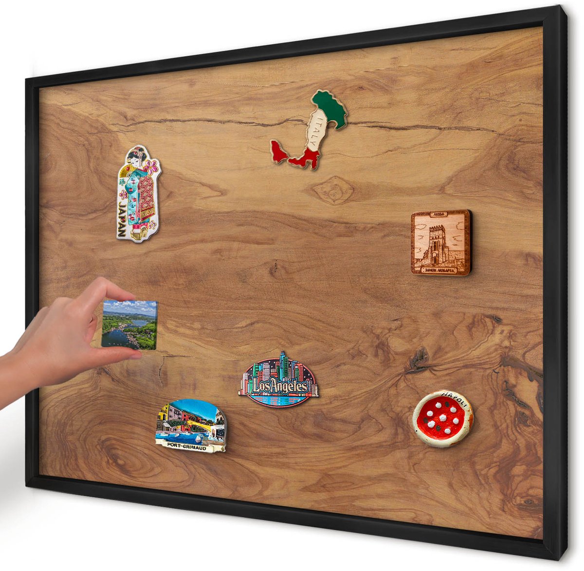 Artprintcave Bruin Magneetbord mit Zwart Frame - 70x50 cm - Natuurlijk Hout Magneetbord Voor Keuken - Rustiek Bord Voor Magneten - Texturen