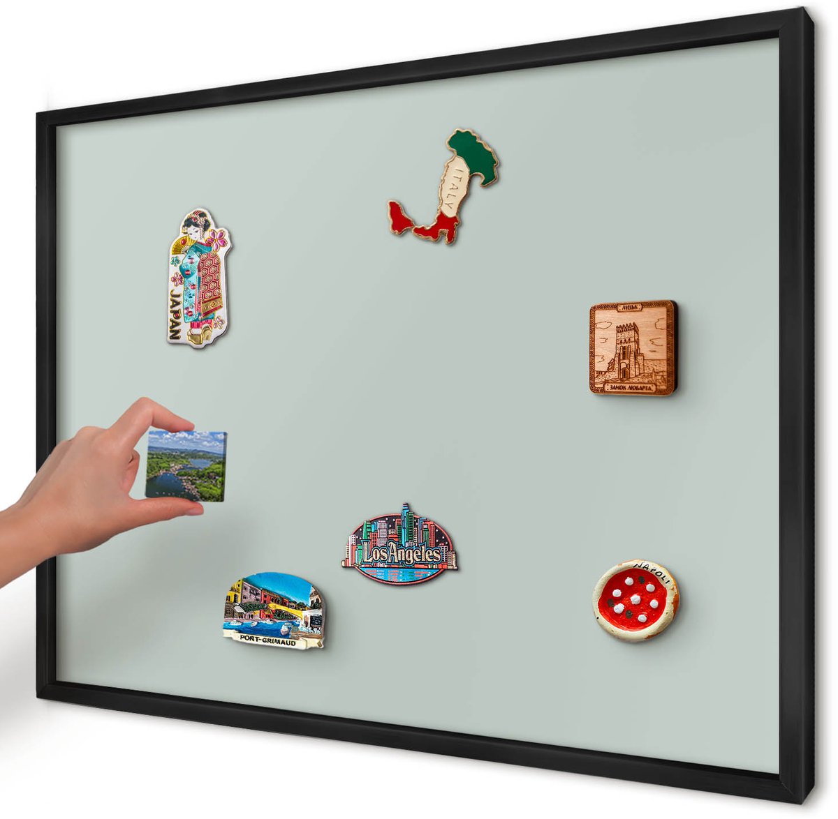 Artprintcave Groente Magneetbord mit Zwart Frame - 70x50 cm - Lichte Munt Magnetische Organizer - Minimalist Magnetisch Bord Voor Magneten - Achtergronden En Patronen