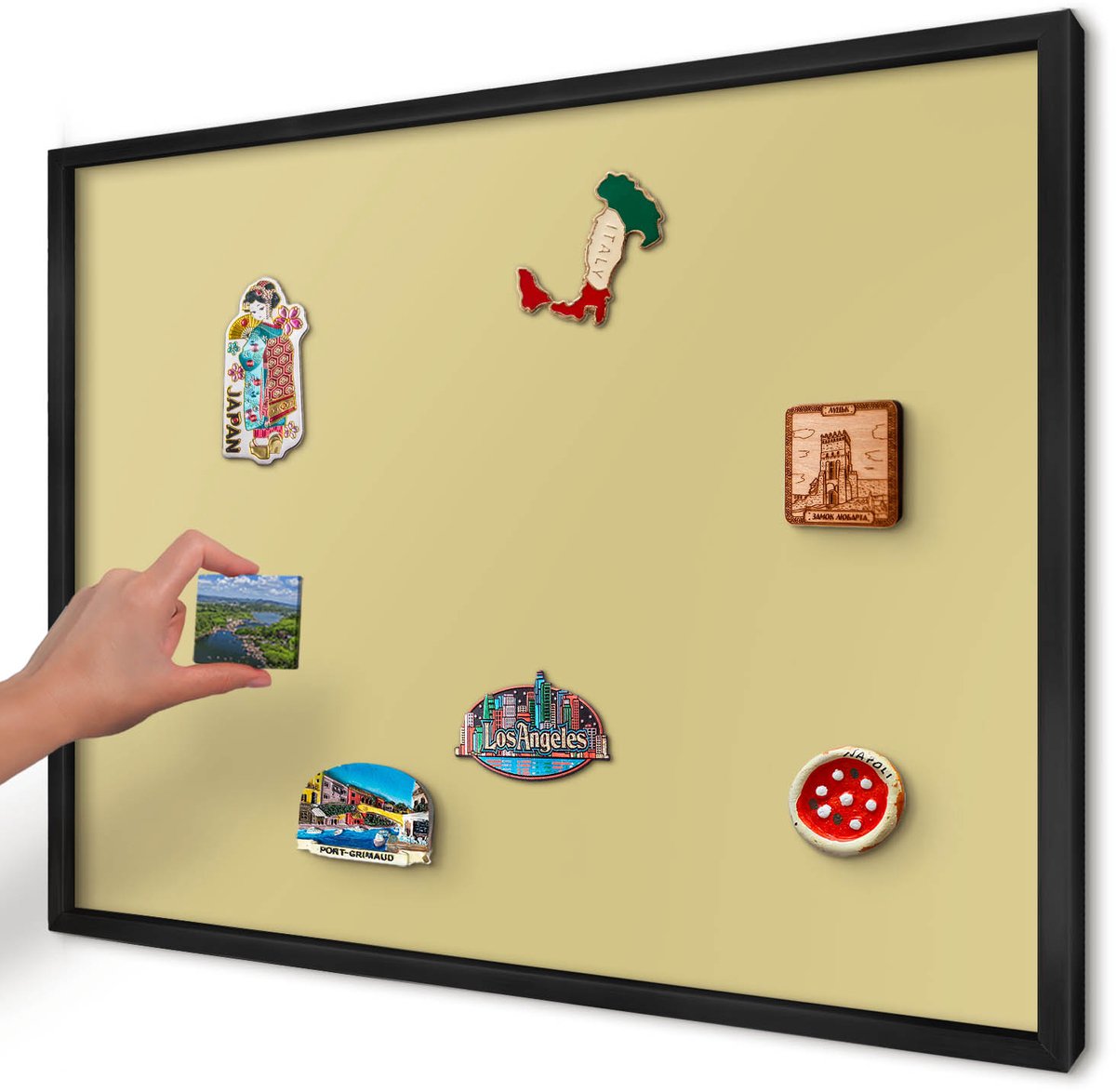 Artprintcave Geel Magneetbord mit Zwart Frame - 70x50 cm - Vintage Geel Magneetbord Voor Keuken - Minimalist Notitiebord - Achtergronden En Patronen