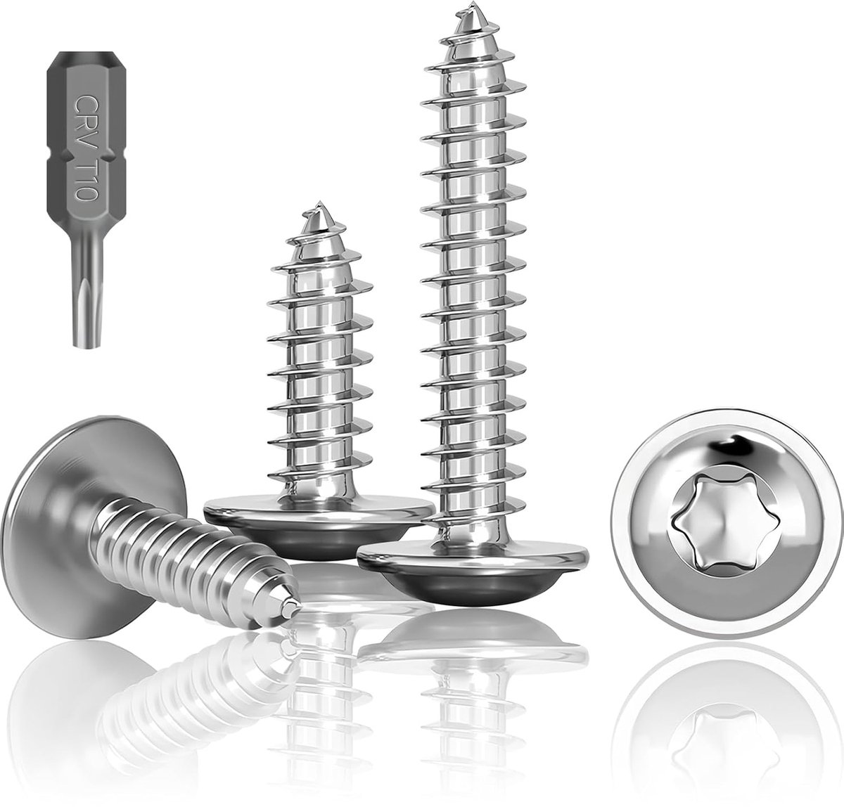 Houtschroeven Torx M3x12mm, zelfsnijdende schroeven met schijf, roestvrij A2 V2A Torx schroeven met volledige draad, plaatschroeven roestvrij staal, platte kopschroeven met