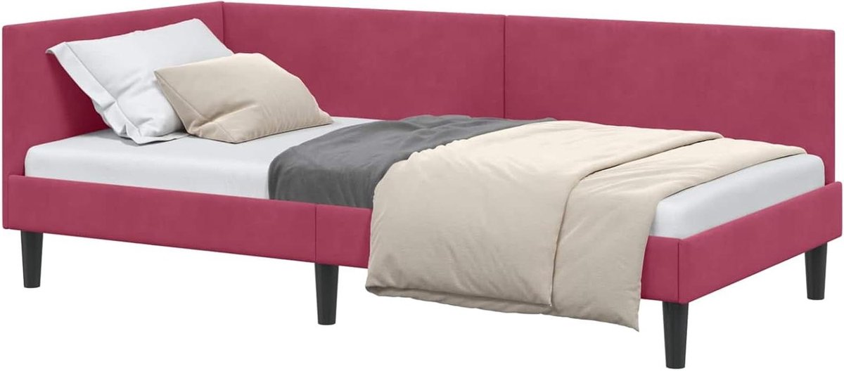 Hoekbed Frame - Vrijstaand Bed - Ontspannen Slapen - Verstelbaar Hoofdeinde - 90 x 200 cm - Wijnrood