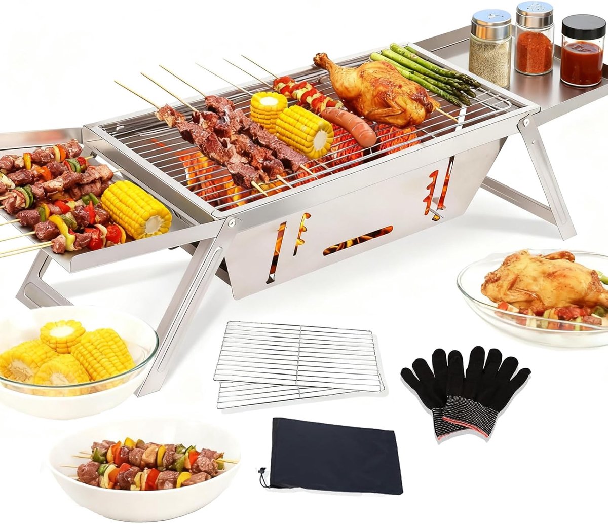 Camping Grill - Vouwbare RVS BBQ - Compact en Lichtgewicht - Ideaal voor Outdoor Feestjes - ShopVlot