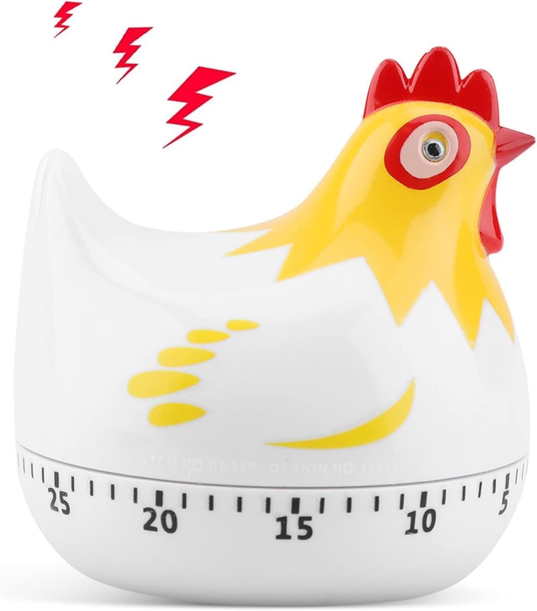 SnelShoppen - Quirky Kip Timer - Schattige Keuken Timer voor Koken, Bakken en Wassen - Wit - Duurzaam en Modern - Perfect voor Culinaire Avonturen