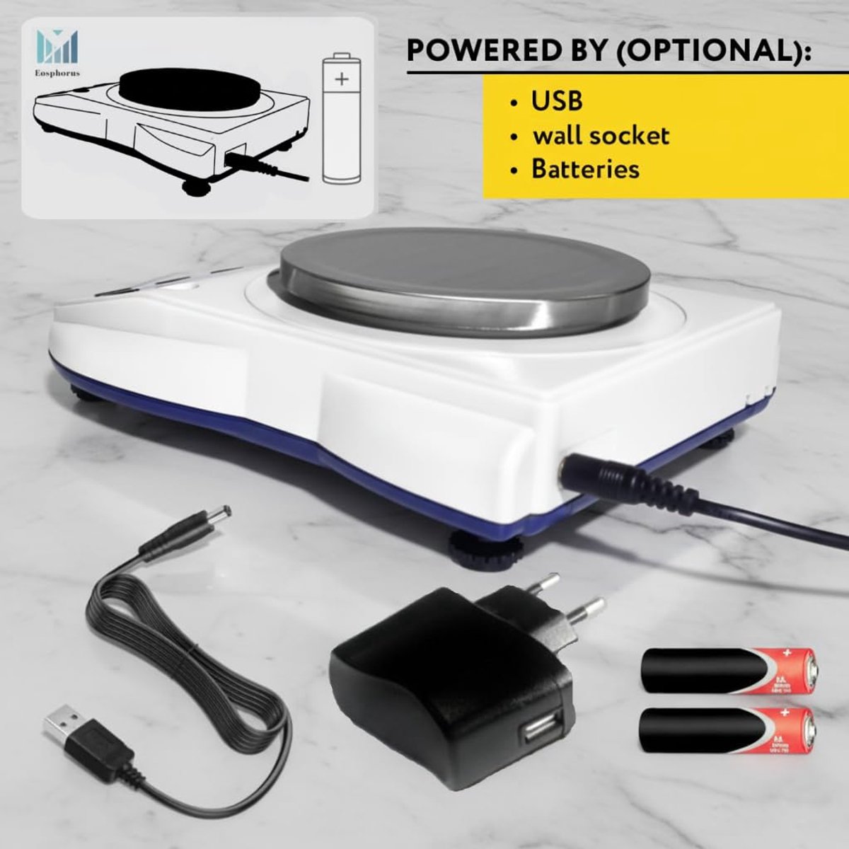 SnelShoppen - Digitale Laboratorium Weegschaal 600g/0.1g - Nauwkeurige Keukenweegschaal met USB Oplader en Adapter - Weeg in Grammen, Ounces, Carats