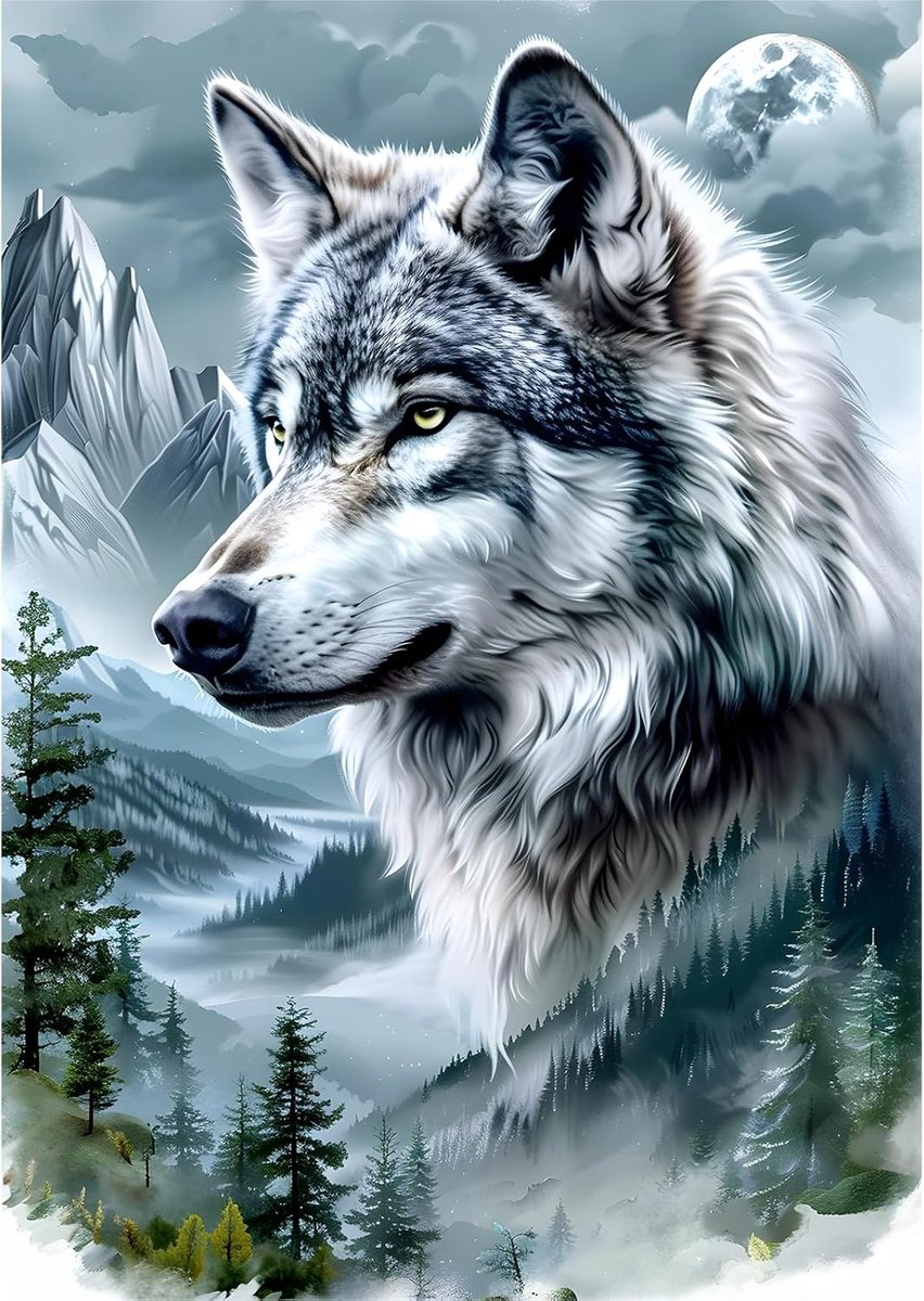 5D Wolf Diamant Schilderij Kits voor Volwassenen, Volledige Ronde Boor Berg Diamant Kunst Kits, Kristal Kunst Kits voor Thuis Muur Decor Geschenken 30x40cm