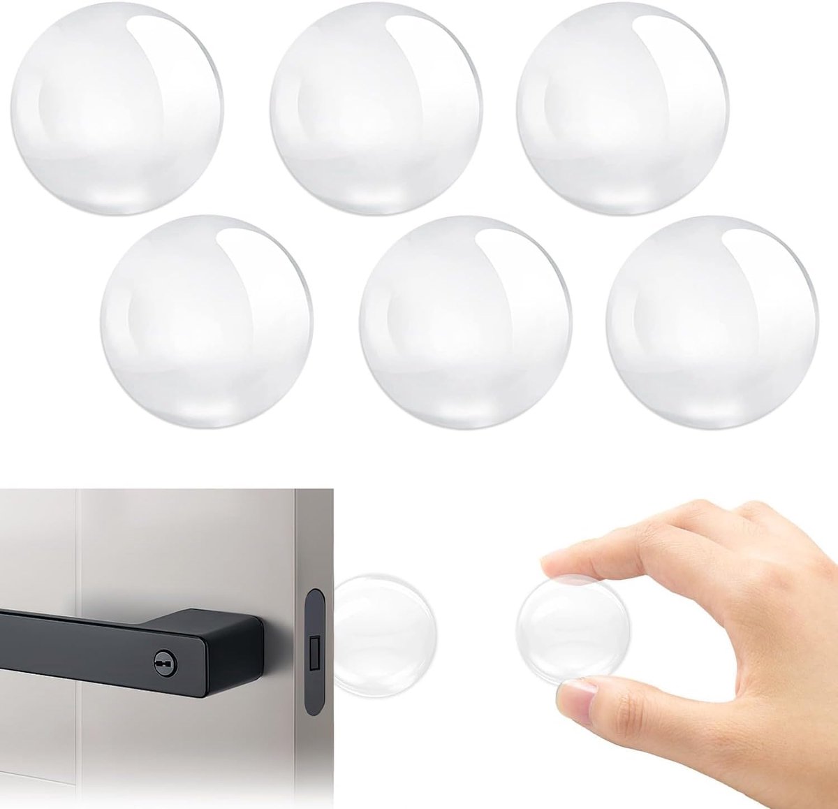 SnelShoppen - Doorknop Wandbescherming - 6 Stuks Transparante Ronde Zachte Rubber Wandbeschermers - Zelfklevende Deurgreep Stoppers - Siliconen Wand-