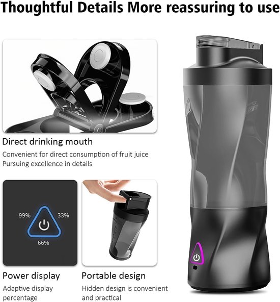 Maker to Go, 700 ml draagbare mixer, draagbare blender met 6 messen, mini-mixer voor shakes, kleine USB-standmixer voor de sportschool, kantoor, campin/g, reizen (zwart, 6000 mAh) — afbeelding 2