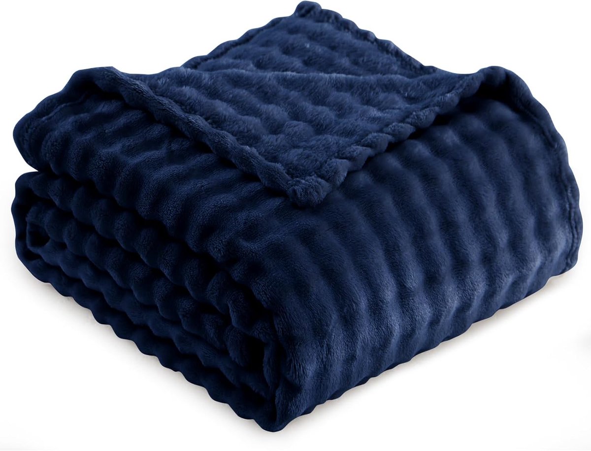 SnelShoppen - RUIKASI Plaid Dekentje 130 x 150 Navy Blauw - Zacht en Warm, Ideaal voor Thuis, Kamperen, Op de Bank of Buiten