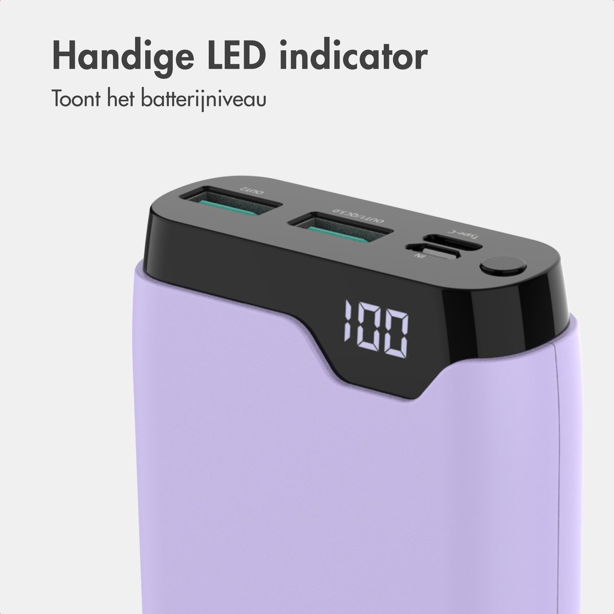 imoshion® Powerbank 20000 mAh - 22.5W Snellader - USB C / USB A - LED Display - Powerbanks - Universeel - Noodpakket - Lila — cadeau in Telefoon & Tablet - foto 6