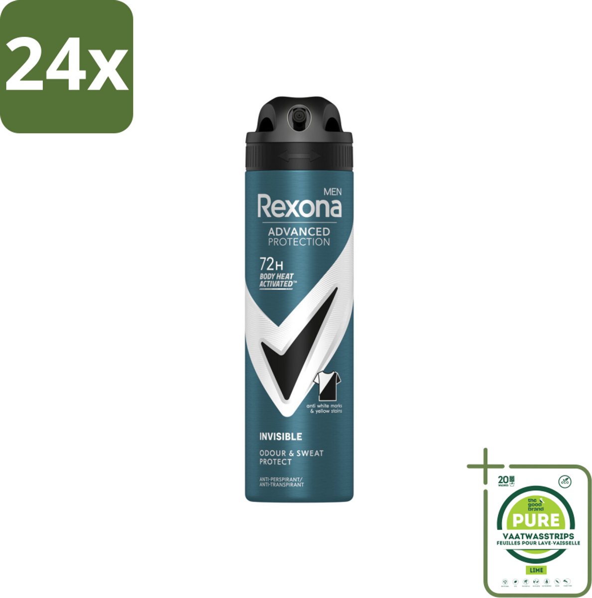 Rexona Men - Deodorant Spray - Advanced Protection Invisible - Langdurige Frisheid - 150 ml - Voordeelverpakking - 24 stuks - Rexona Man - Antitranspirant
