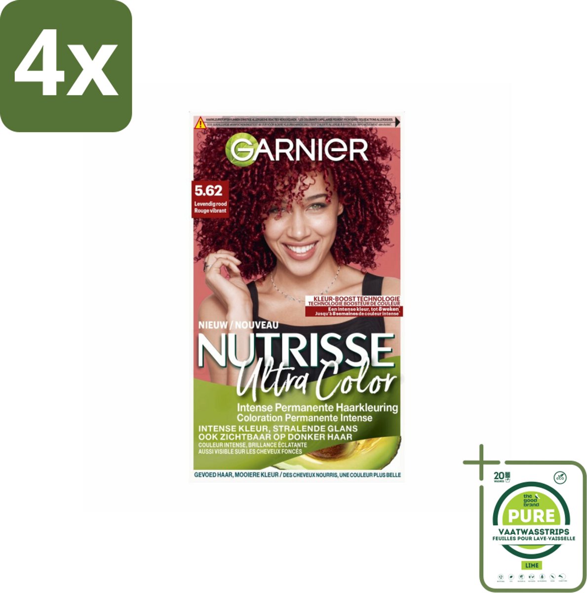 Garnier - Nutrisse Ultra Color 5.62 - Haarkleuring - Levendig Rood - Voedend - Permanente Kleur - Voordeelverpakking - 4 stuks - Haarkleuring - Permanente kleur