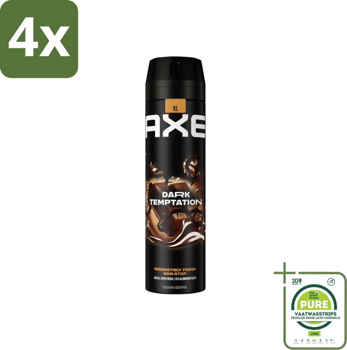 AXE - Deodorant Spray - Dark Temptation - Chocoladegeur - Verleidelijk Fris - 200 ml - Voordeelverpakking - 4 stuks - AXE deodorant - Chocoladegeur