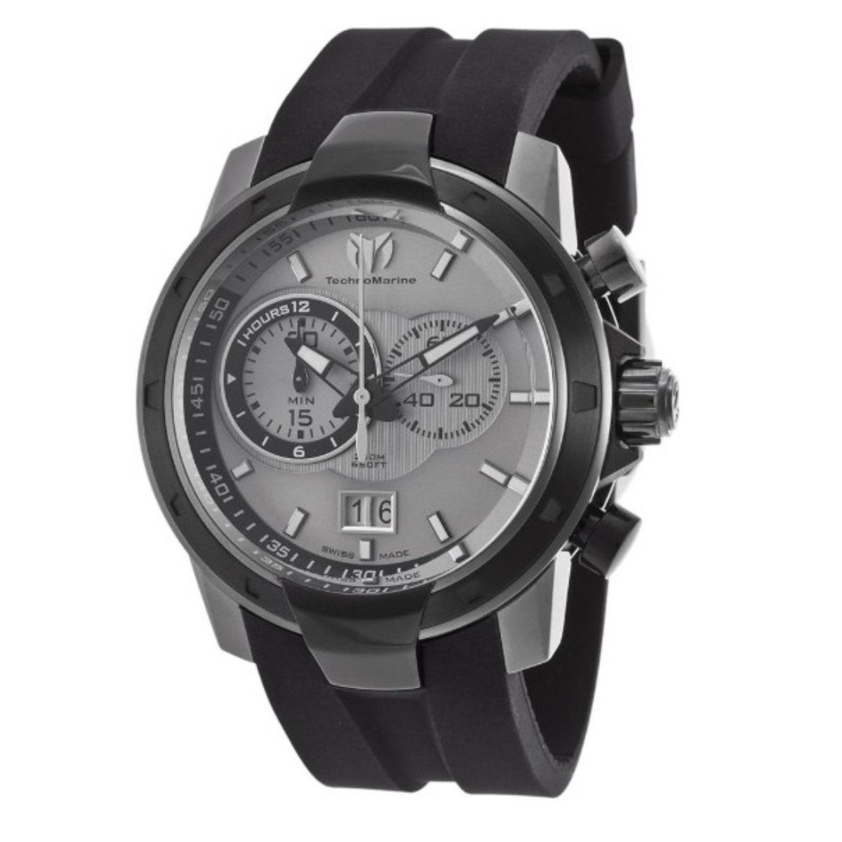 TechnoMarine UF6 Yachting TM-612003 Herenhorloge – 45 mm – Swiss Quartz Chronograaf – Grijze Dial – Zwarte Rubber Band – 20 ATM