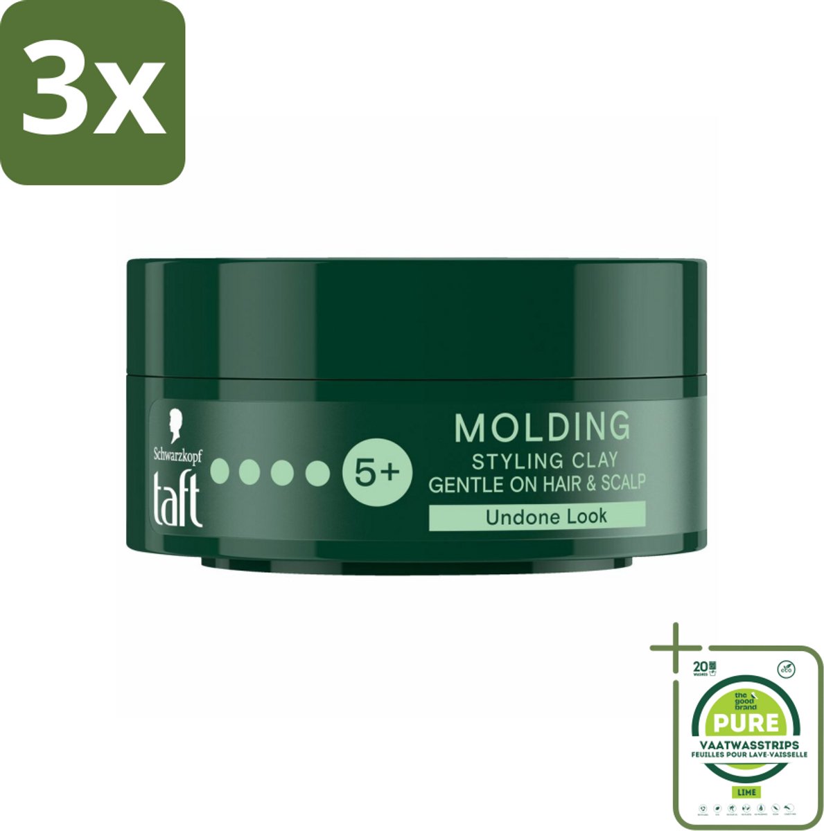 3 x Taft - Molding Styling Clay - Hold 5+ - Vormbare hold - 75 ml - Grootverpakking - Haarstyling Klei - Matte Styling - Taft Molding Clay - Haarproducten - Haarfixatie
