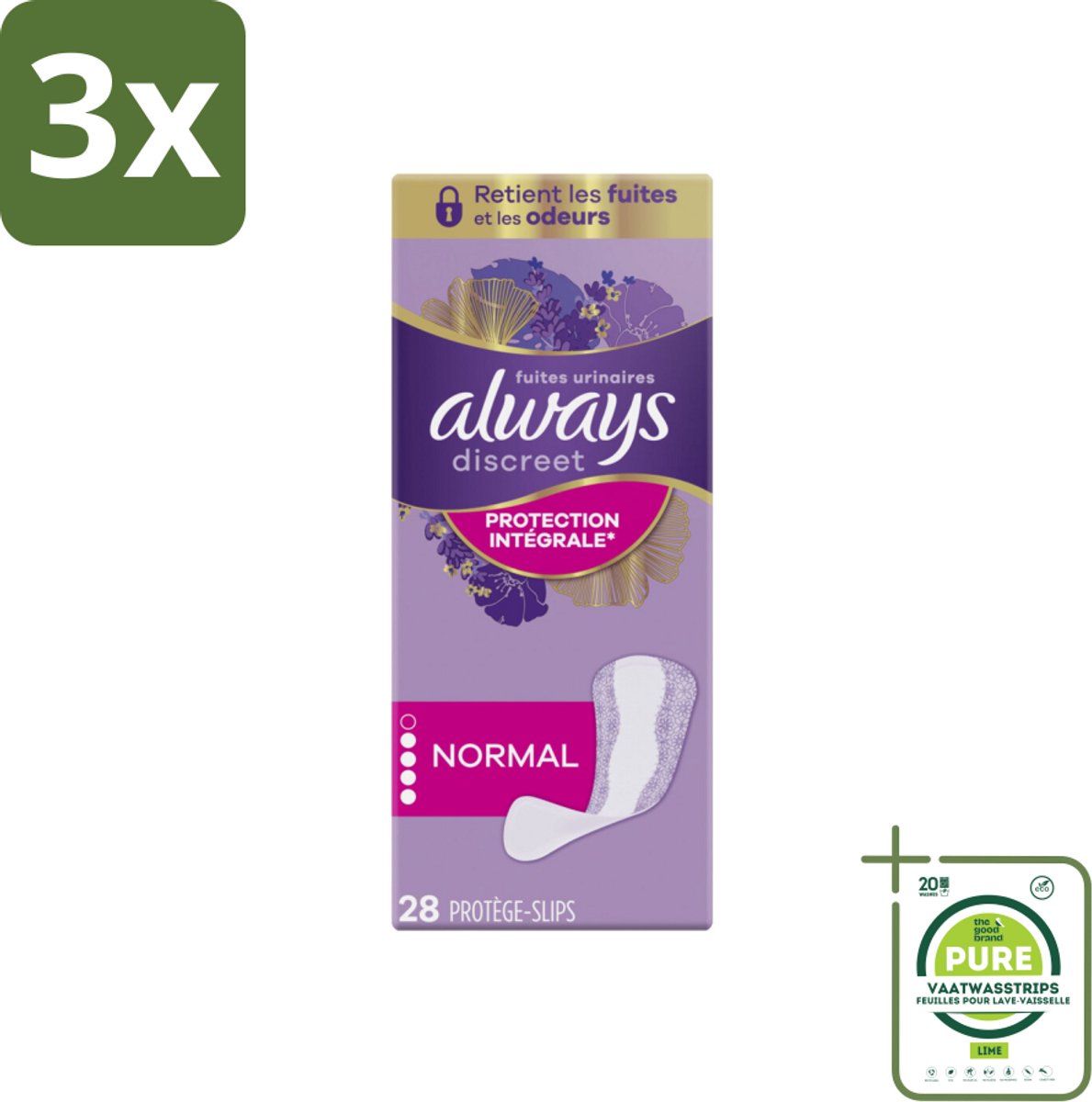 3 x Always - Inlegkruisjes - Long - Protection - 28 Inlegkruisjes - Grootverpakking - Incontinentieverzorging - Inlegkruisjes - Blaaszwakte - Discreet - Incontinentie
