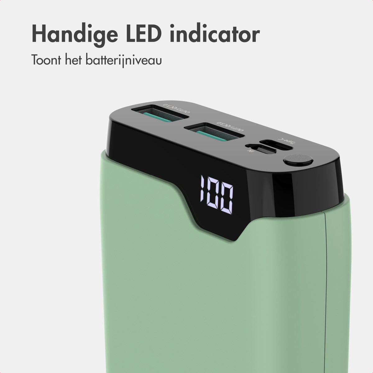 imoshion® Powerbank 20000 mAh - 22.5W Snellader - USB C / USB A - LED Display - Powerbanks - Universeel - Noodpakket - Groen — cadeau in Telefoon & Tablet - foto 7