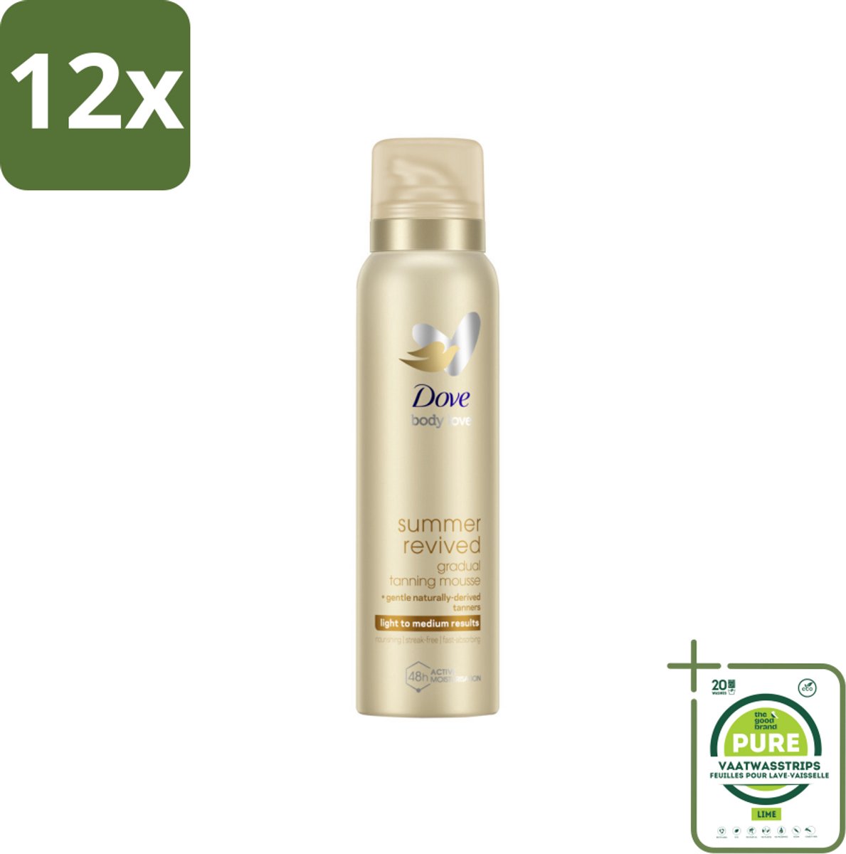Dove Body Love Zelfbruinende Mousse - Summer Revived - Light-Medium - 150 ml - Voordeelverpakking - 12 stuks - Zelfbruiner - Body mousse