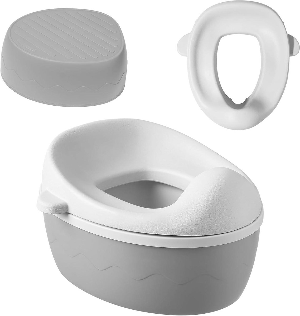 Baby Potty Training Toilet - Zindelijkheidstrainer Zitje - Peuter Zindelijk Maken - 3-in-1 Walvisvormig Ontwerp - 30x26x22 cm - Grijs