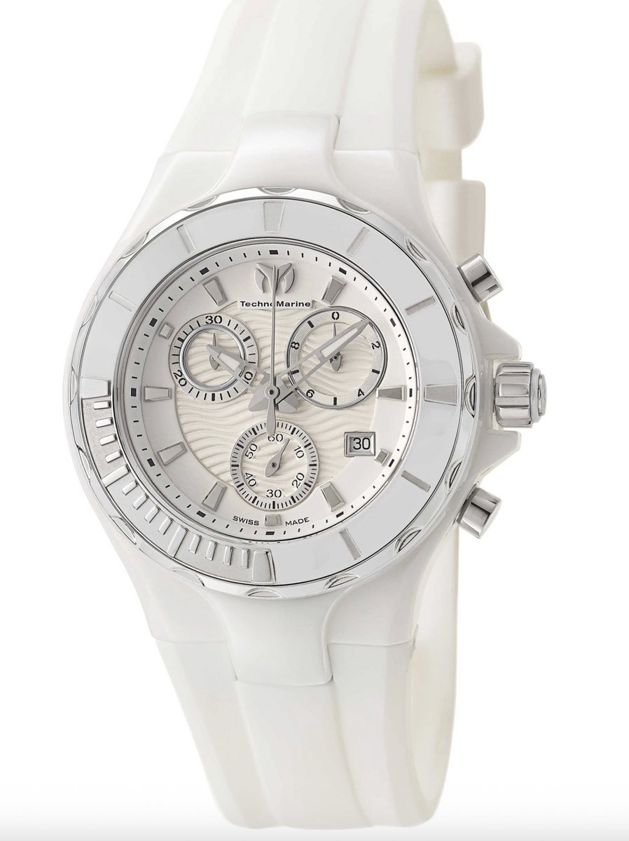 TechnoMarine Classic 110030 Dameshorloge – Chronograaf – 37 mm – Wit Keramiek – Saffierglas – 20 ATM