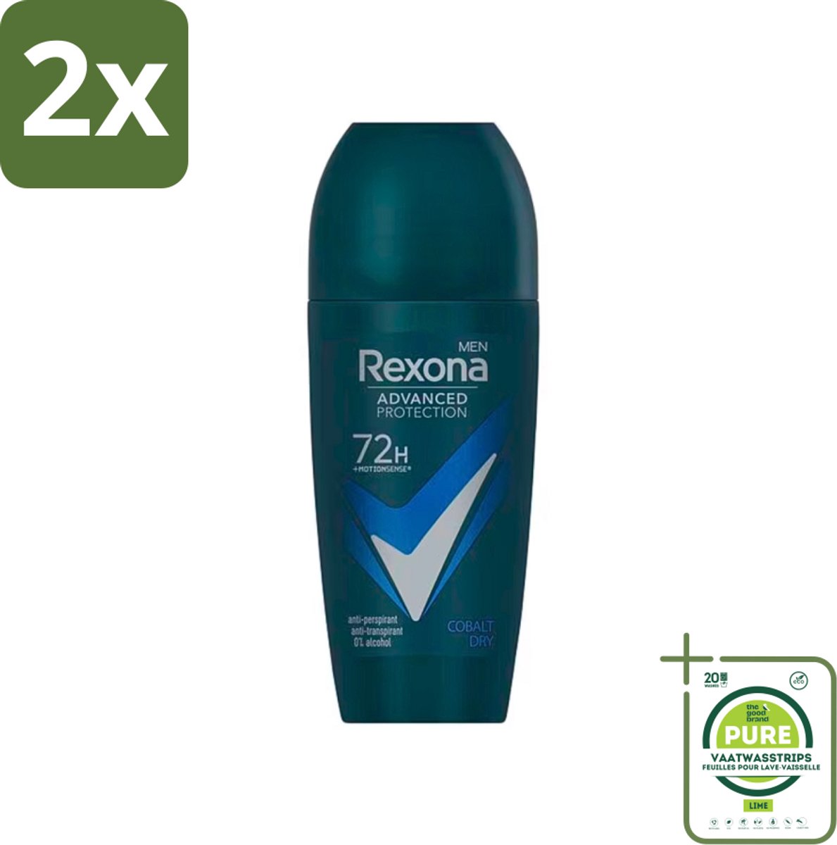 Rexona Men - Deodorant Roller - Advanced Protection Dry Cobalt - Langdurige Frisheid - 50 ml - Voordeelverpakking - 2 stuks - Anti-transpirant - Deodorant