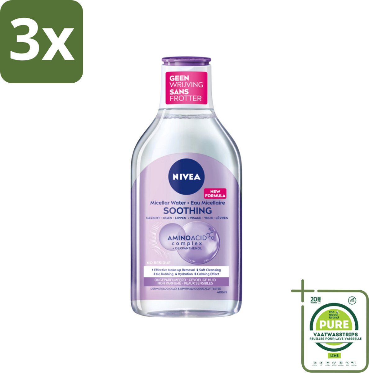 3 x NIVEA - Micellair Water - Essentials Verzachtend - Gevoelige huid - Met Aminozuren & Dexpanthenol - Make-up Verwijderaar - 400 ml - Grootverpakking - Micellair Water - NIVEA - Gevoelige Huid - Make-up Remover - Reiniging