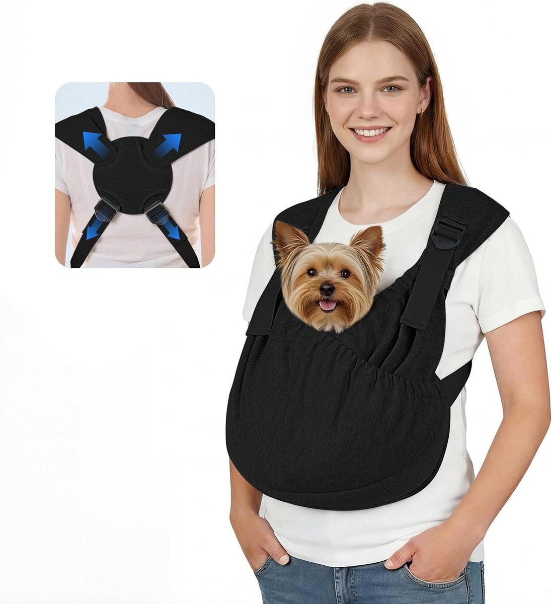 Hondentas Borst - Puppy Draagtas Hond - Hond Uit Laten - Handsfree Comfort - 18-95 kg - Zwart