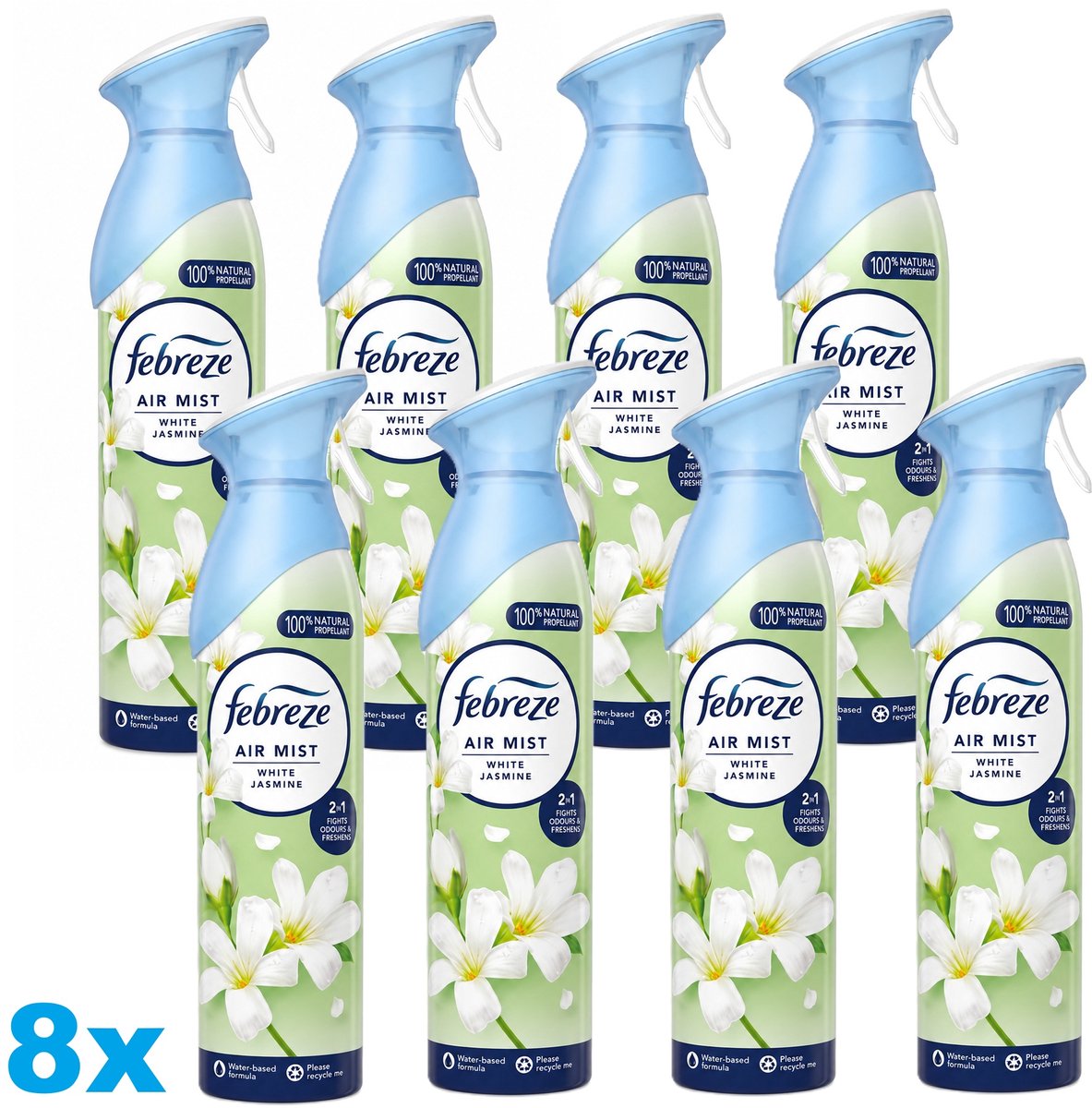 Febreze Air Mist White Jasmine Luchtverfrisser Spray – 8 x 185 ml – Luchtverfrisser – Voordeelverpakking