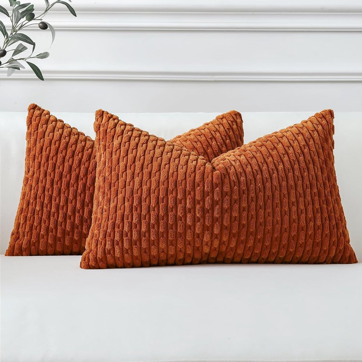 Set van 2 Roestvrije Zachte Corduroy Decoratieve Kussenhoezen met Boho Strepen voor Sofa en Woonkamer - 40x60cm Kussens voor Landelijke Woondecoratie