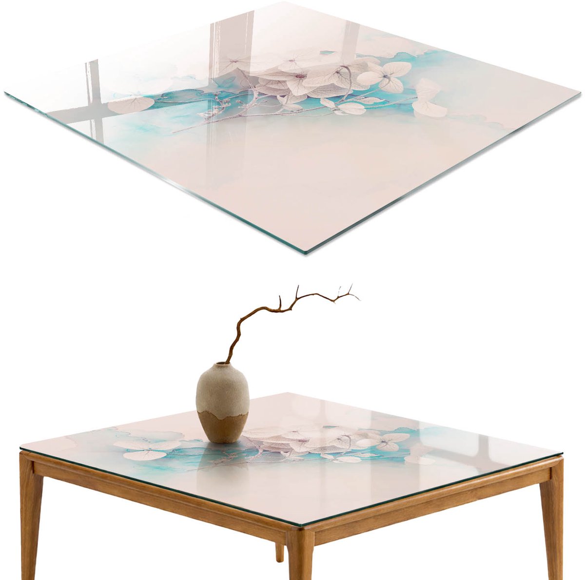 ArtPrintCave Pastelkleurige bloemen Glazen Tafelblad 60x60 cm - Tafelblad Rechthoek - Wit Keukentafel - Bloemen en planten Bureaublad