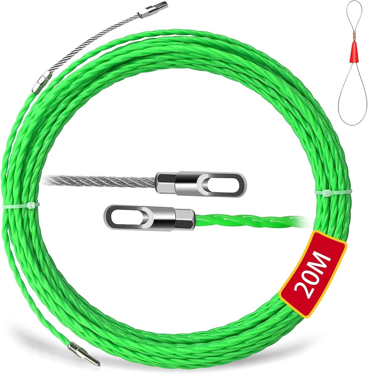 Retractable spiraal trekdraad van 10 m, kabeltrekhulp met 2 geleidingsveren, ideaal voor kabels leggen en installatie van bekabeling