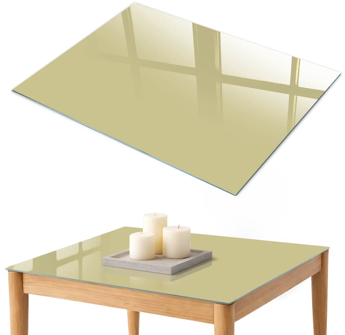 ArtPrintCave Pastelgeel Glazen Tafelblad 100x70 cm - Tafelblad Rechthoek - Romig Keukentafel - Achtergronden en patronen Terrastafel