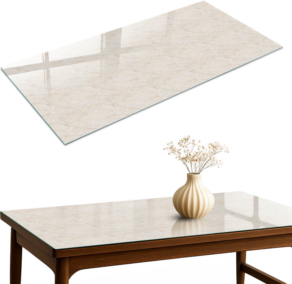 ArtPrintCave Romige textuur Glazen Tafelblad 120x60 cm - Tafelblad Rechthoek - Romig Glazen Eettafel - Texturen Tafelblad Glas