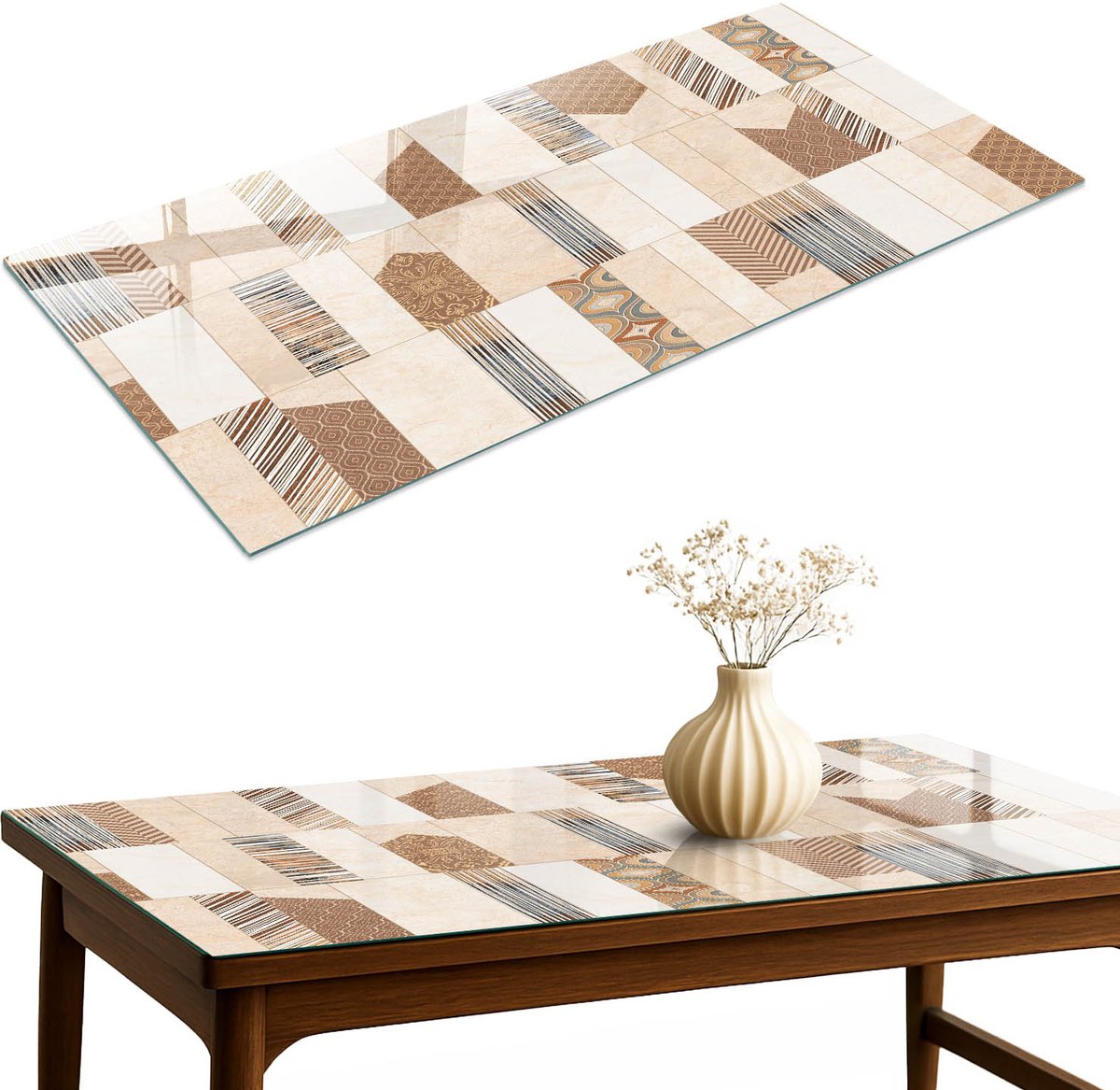 ArtPrintCave Modulair fragment Glazen Tafelblad 140x70 cm - Tafelblad Rechthoek - Beige Tafelblad Glas - Achtergronden en patronen Bureaublad