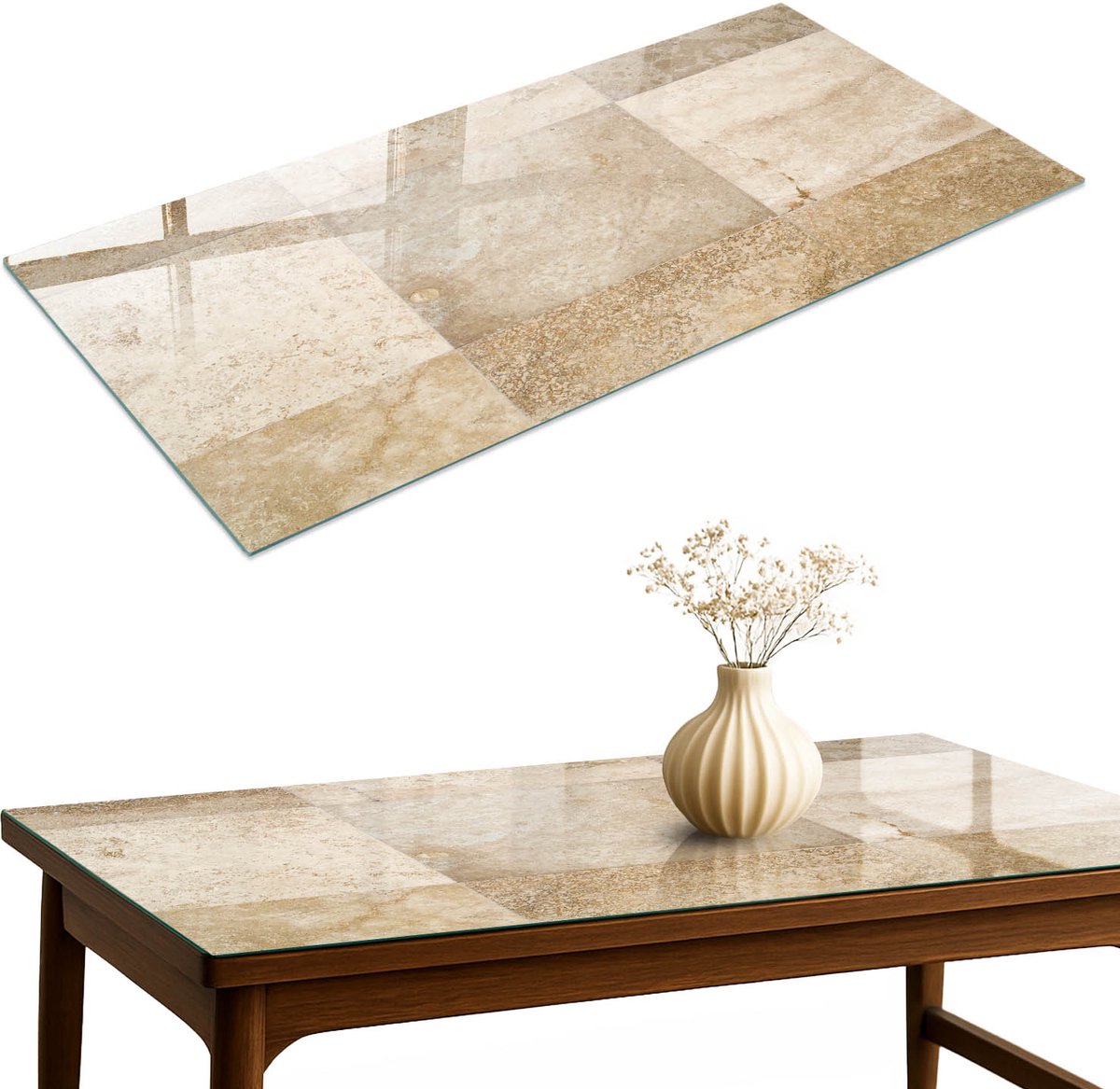 ArtPrintCave Beige mozaïek Glazen Tafelblad 120x60 cm - Tafelblad Rechthoek - Beige Terrastafel - Texturen Glasplaat