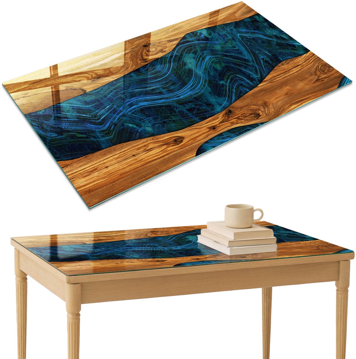 ArtPrintCave Houten golven Glazen Tafelblad 120x80 cm - Tafelblad Rechthoek - Bruin Keukentafel - Natuur Eettafel Met Glasplaat