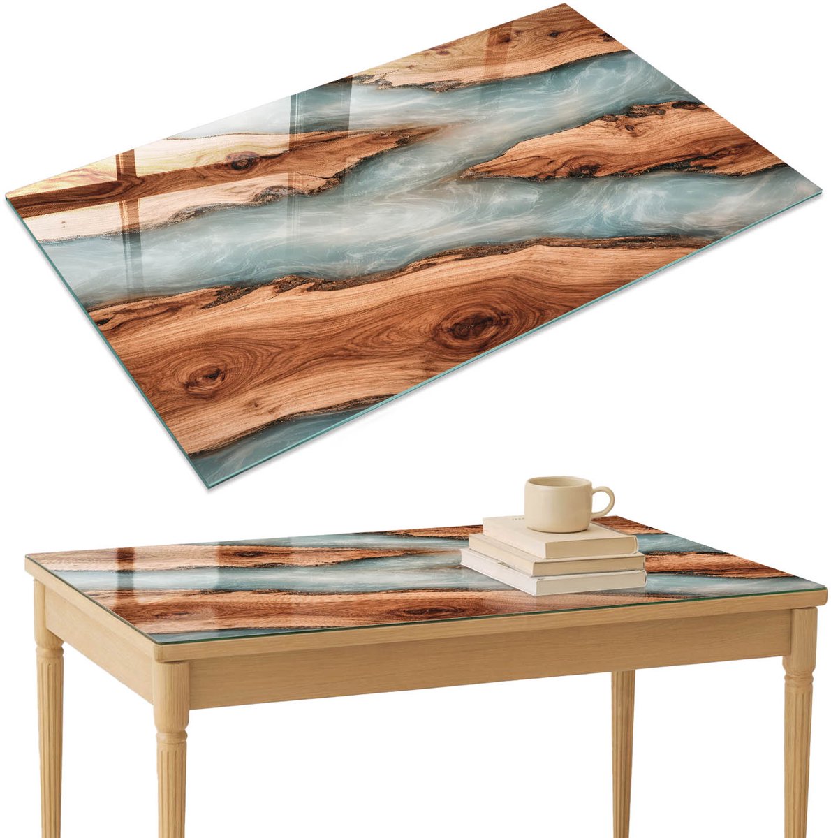 ArtPrintCave Rivier van Hout Glazen Tafelblad 120x80 cm - Tafelblad Rechthoek - Bruin Glazen Eettafel - Texturen Terrastafel
