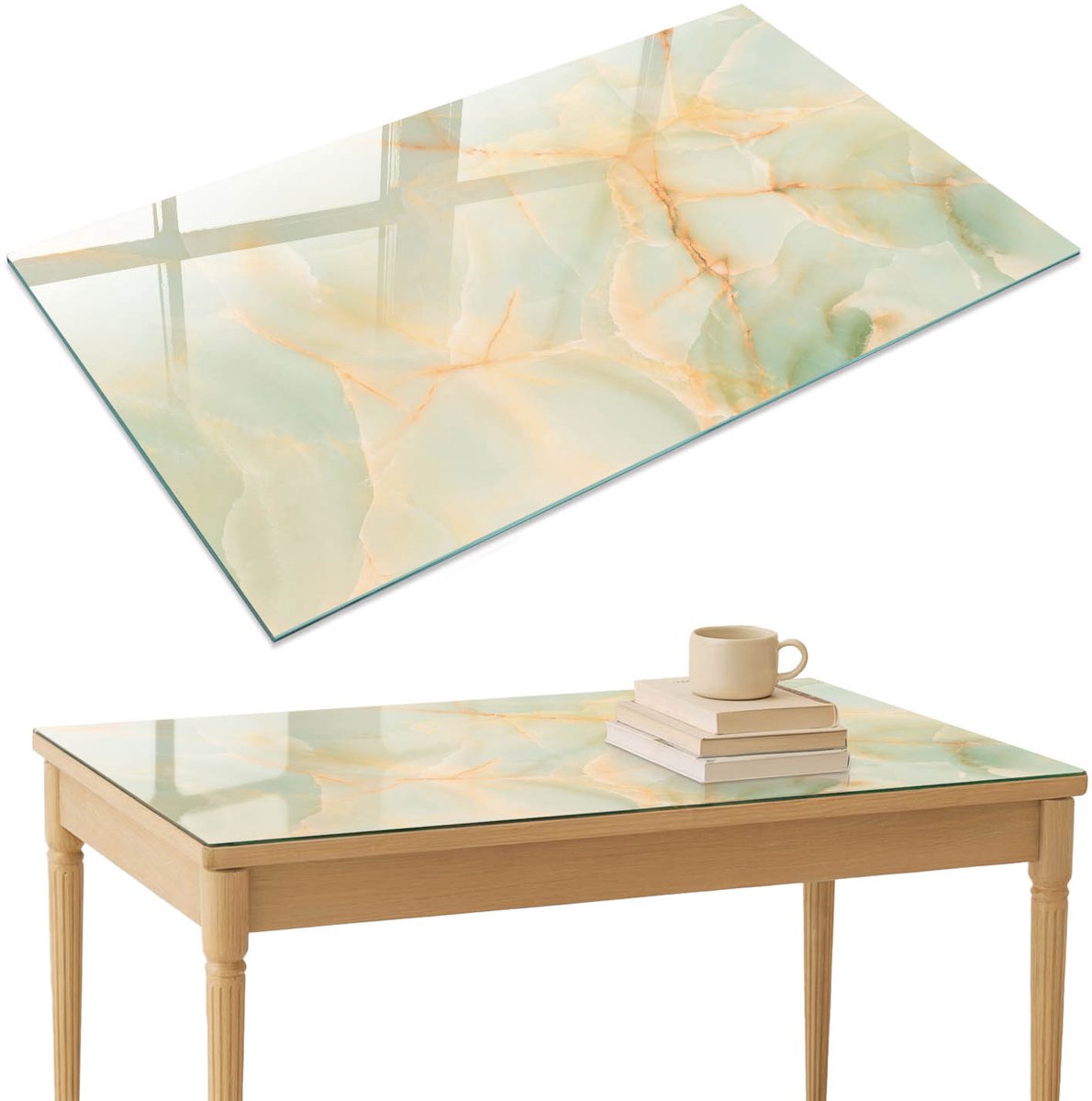 ArtPrintCave Natuurlijke elegantie Glazen Tafelblad 120x80 cm - Tafelblad Rechthoek - Beige Eettafel Met Glasplaat - Texturen Bureaublad