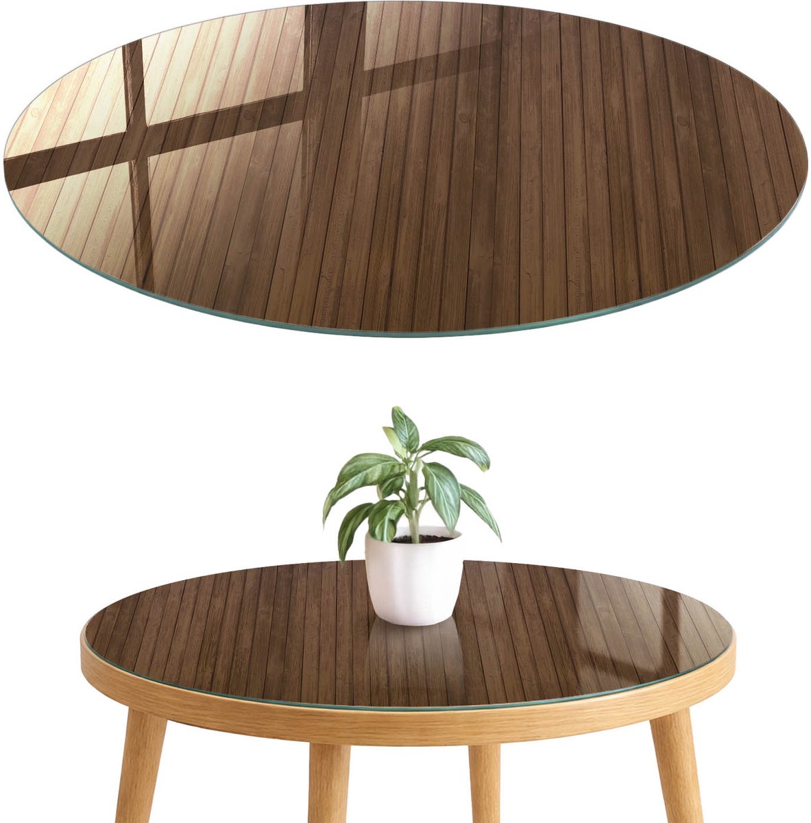 ArtPrintCave Houtstructuur Glazen Tafelblad fi70 cm - Tafelblad Rond - Bruin Keukentafel - Texturen Keukentafel