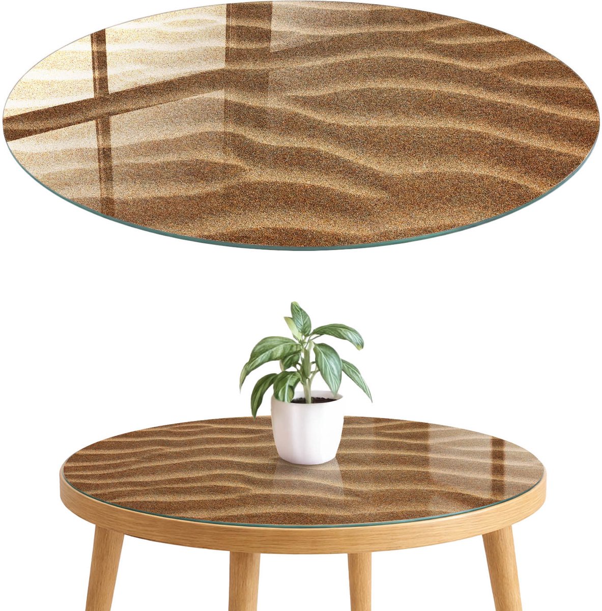 ArtPrintCave Zandgolven Glazen Tafelblad fi70 cm - Tafelblad Rond - Bruin Keukentafel - Texturen Terrastafel