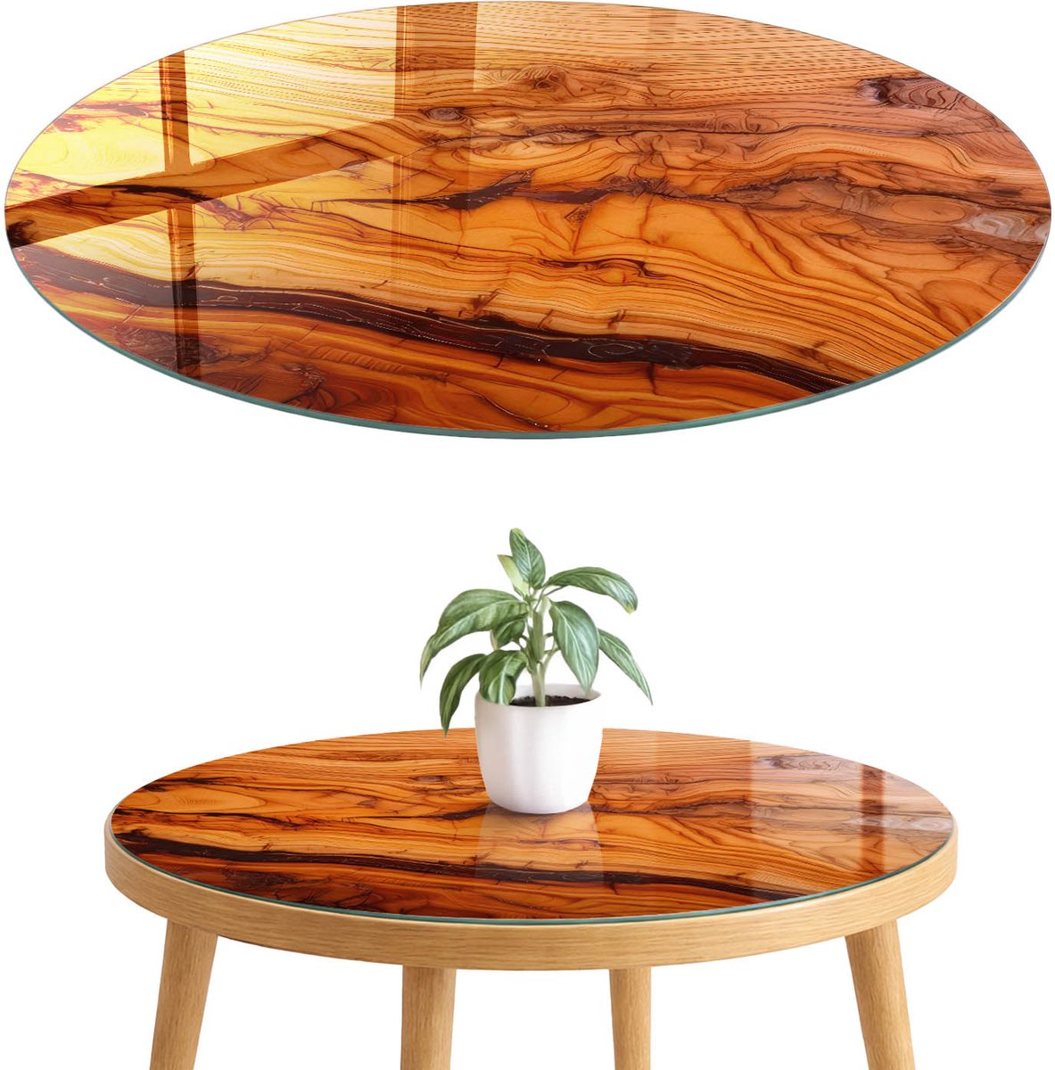 ArtPrintCave Natuurlijke schoonheid Glazen Tafelblad fi70 cm - Tafelblad Rond - Bruin Terrastafel - Texturen Keukentafel